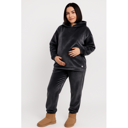 Утепленный спортивный велюровый костюм для беременных и кормящих мам с секретом для кормления Графитовый